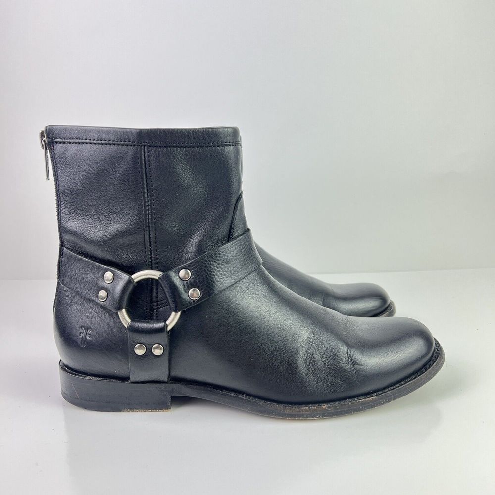 Frye Phillip Harness Boots Womens 7 Short Moto Biker Heel Zip Engineer Western